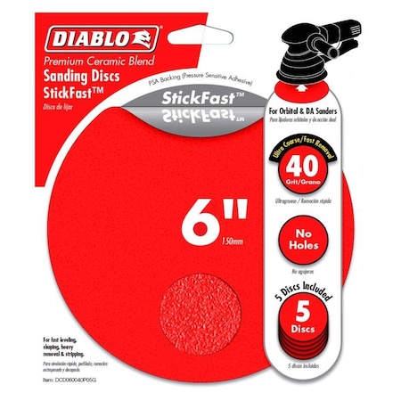 Diablo Diablo StickFast 6 in. Ceramic Blend Adhesive ROS Sanding Disc 40 Grit Ultra Coarse 5 pk DCD060040P05G
